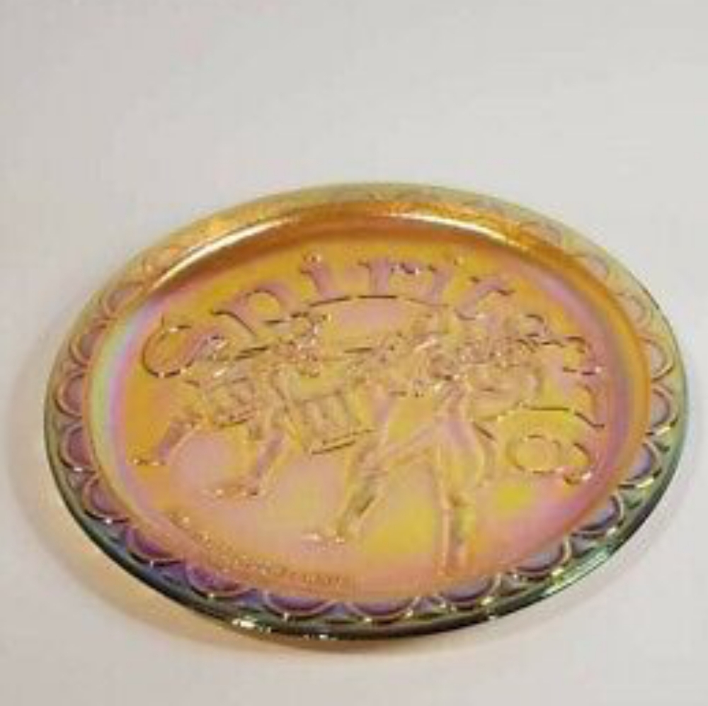 Marigold Carnival Glass Plate Spirit of '76 Patriotic Bicentennial 1776 - 1976